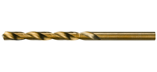 Drill bit golden color isolated on a transparent background. Completely in focus.