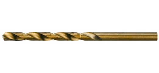Drill bit golden color isolated on a transparent background. Completely in focus.