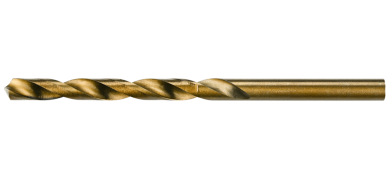 Drill bit golden color isolated on a transparent background. Completely in focus.