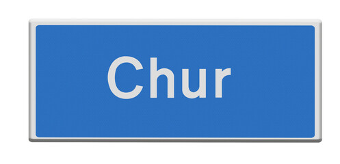 Digital composite. ..Road sign for the town of Chur, Switzerland