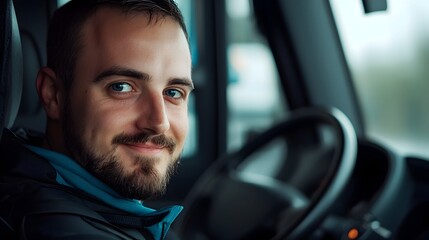 Obraz premium Confident and Composed Bus Driver Enjoying a Peaceful Coffee Break Amidst the Bustling Routine of the Day Capturing a Serene Moment of Tranquility