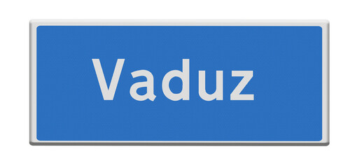Digital composite. ..Road sign for the town of Vaduz, Liechtenstein