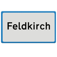 Digital composite. ..Road sign for the town of  Feldkirch, Austria