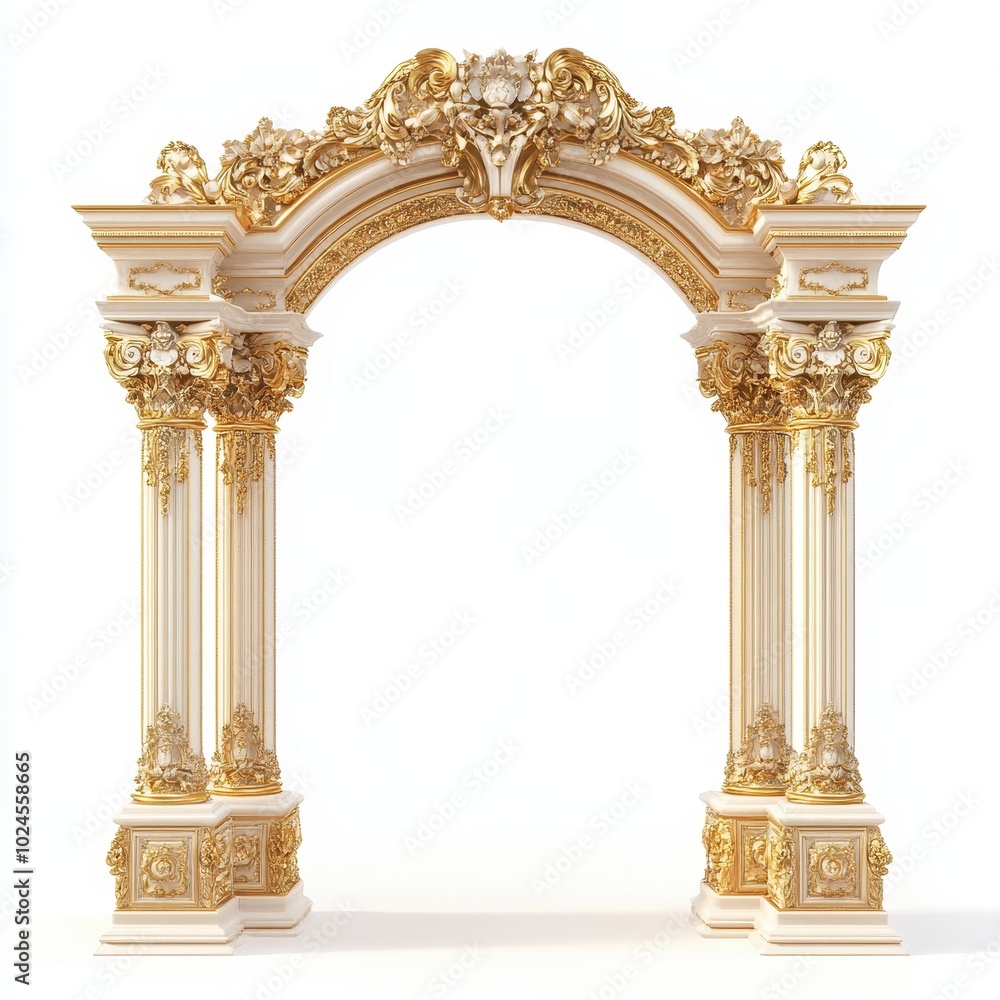 Poster ornate golden archway with intricate designs and classical architecture.
