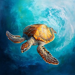 Obraz premium Happy Sea Turtle Swimming in Clear Ocean Waters