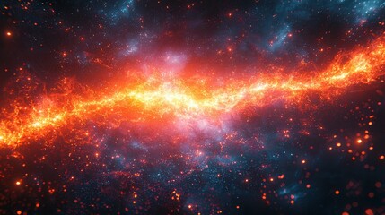 A stunning cosmic scene featuring vibrant orange and red energy waves flowing through a dark starry background, resembling an interstellar wonder.