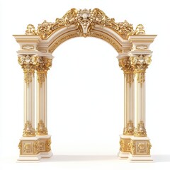 Naklejka premium Ornate golden archway with intricate designs and classical architecture.