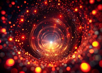 Obraz premium Explore a captivating tunnel filled with dynamic red particles, beautifully contrasted with a bokeh effect, creating stunning backgrounds for visual delight and artistic creativity.