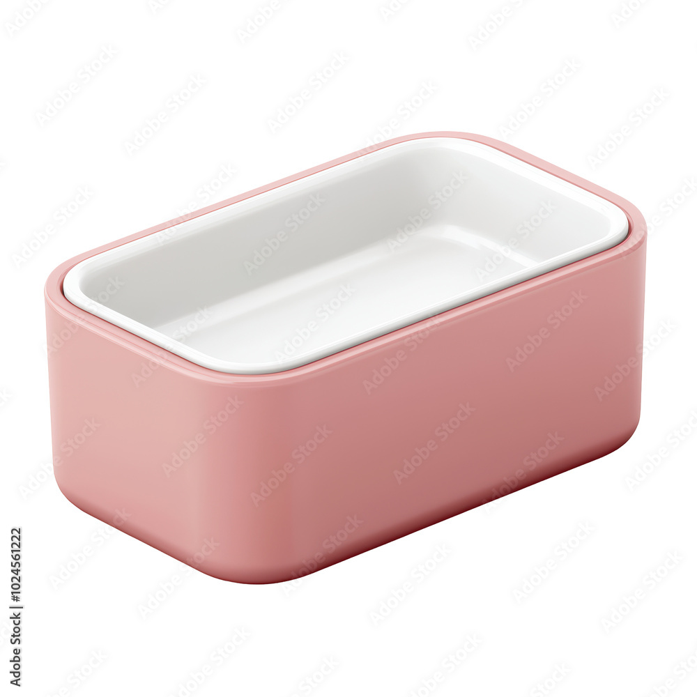 Poster rectangular pink 3d storage container with a white interior and rounded edges. perfect for organizin