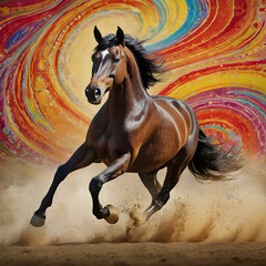 Elegant Horse Leaping in Vibrant Swirls