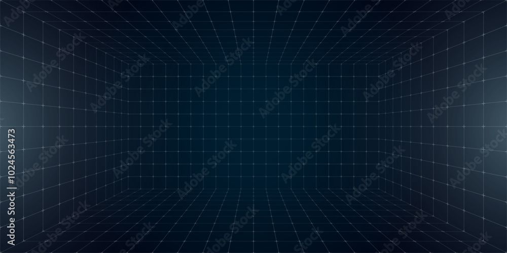 Aufkleber futuristic perspective grid box featuring abstract wireframe design with white grid lines on dark ba