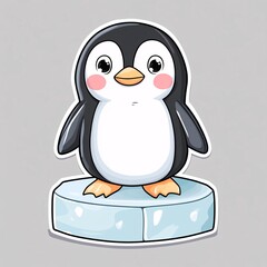 Obraz premium Cute Cartoon Penguin on Ice Block Isolated Background