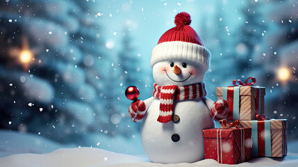 Fototapeta premium snowman and christmas tree