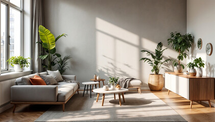 Modern Minimalist Living Room Sunlight Plants Decor Design Interior