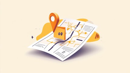 Exploring the digital age of navigation with a vibrant map and location pin in a whimsical landscape