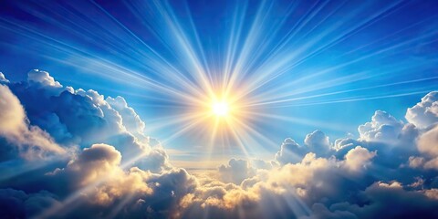 Sunburst breaking through clouds in blue sky