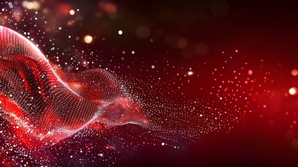 Futuristic red data stream and particles on a dark background highlighting advanced technology innovations and fast paced data flow in a complementary color scheme