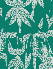 Fototapeta premium Vector seamless tropical pattern with palm tree and leaves on striped background. Vector floral illustration for textile, print, wallpapers, wrapping.