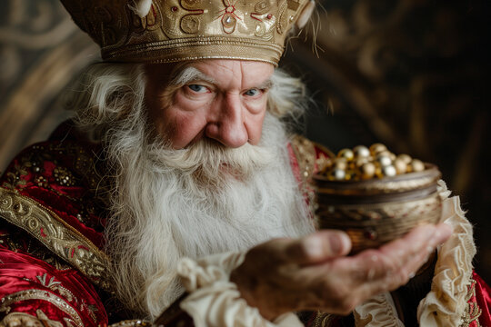Melchior, Old King Bringing Gold as a Gift to Celebrate the Birth of Jesus During Christmas Night