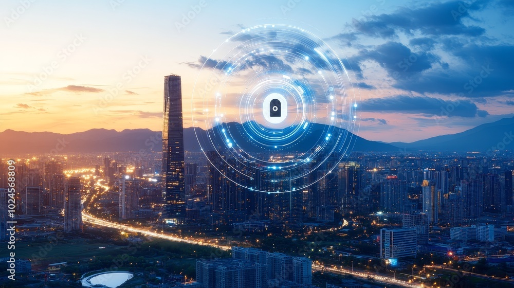 Poster artificial intelligence enhancing digitalization in urban development, streamlining paperwork, optim