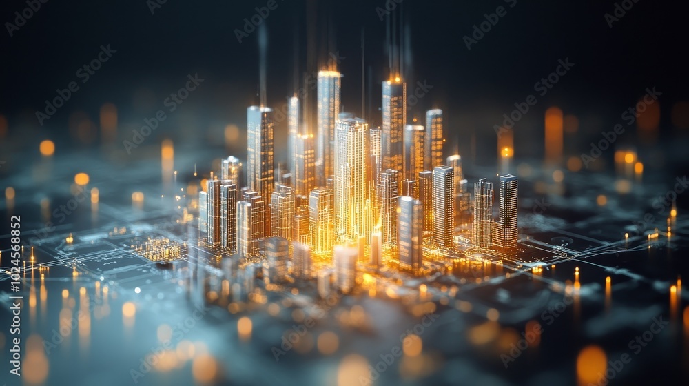 Poster artificial intelligence enhancing digitalization in urban development, streamlining paperwork, optim
