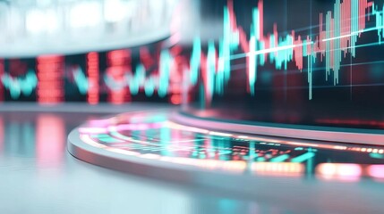 AI-driven stock market, holographic financial graphs, modern trading floor