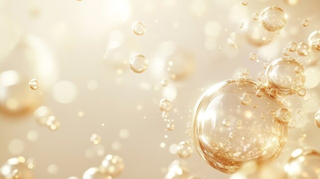 Minimalistic Design with Gold Bubbles on White Background, Soft Lighting and Depth of Field Creating a High-End, Elegant Aesthetic with Exquisite Details