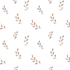 Fototapeta premium Watercolor floral background. Seamless pattern with blue and gold plant leaf and branch for textile, fabric, wallpapers, home decor textures