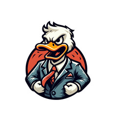 angry duck character in business suit with tie businessman, manager, director, supervisor