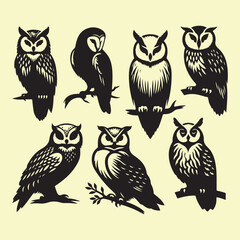 Silhouette set of owl