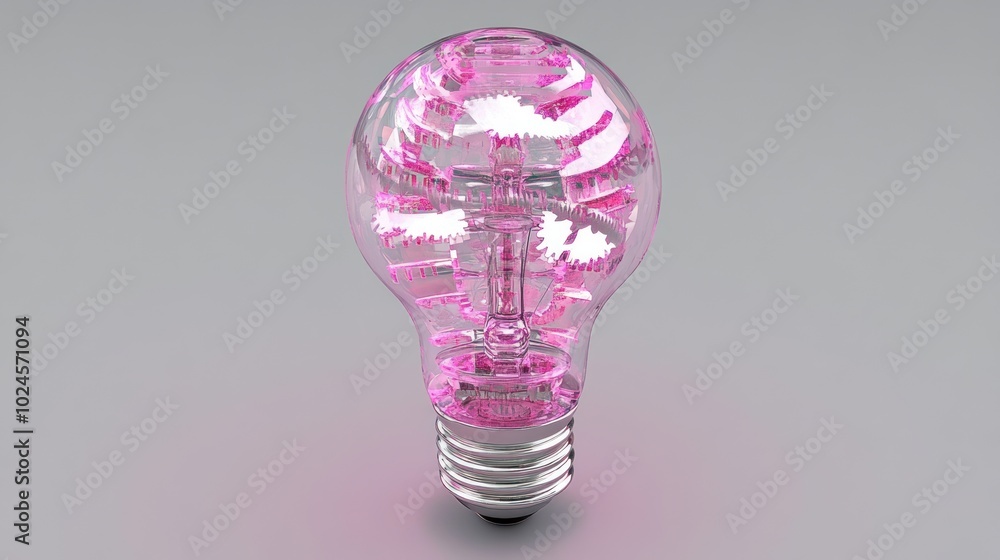 Poster pink light bulb filled with interlocking gears