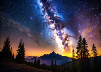 Fototapeta premium Mesmerizing silhouette photography showcasing a stunning night sky, filled with twinkling stars and a mesmerizing space background, evokes feelings of wonder and exploration.