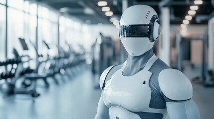 Holographic personal trainer, virtual fitness coach, modern gym, AI guidance