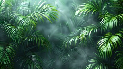 Wall with palm leaves, foggy background, copy space concept. 