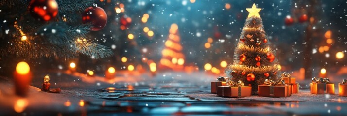 Enchanting Christmas Scene with a Festively Decorated Tree and Sparkling Lights