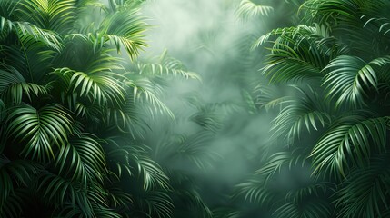 Wall with palm leaves, foggy background, copy space concept. 