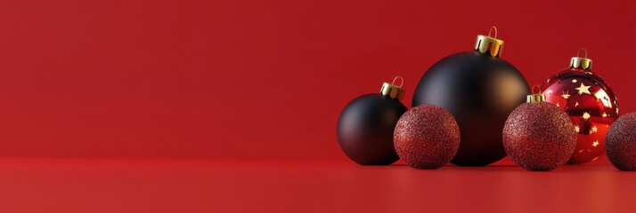 Festive Ornaments on a Red Background: Celebrate the Joy of Christmas with Elegant Decor