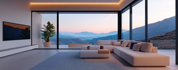 Fototapeta premium Virtual real estate tour, holographic property walkthrough, futuristic housing