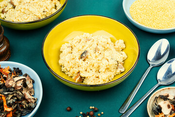 Millet porridge with mushrooms.