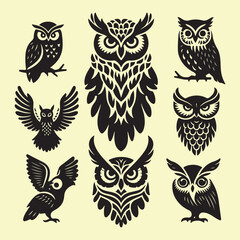 Silhouette set of owl