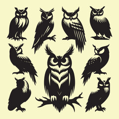 Silhouette set of owl