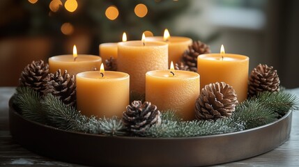 A charming arrangement of several candles on a plate