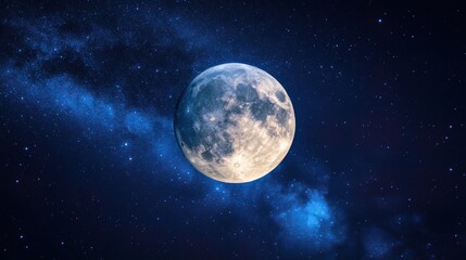 Fototapeta premium Photo full moon in night sky beautiful galaxies background