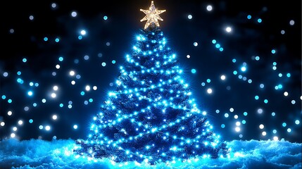 Magical Winter Wonderland Scene with Bright Christmas Tree