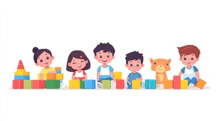 Fototapeta premium Children Playing with Colorful Blocks