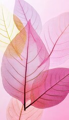 Obraz premium Translucent Floral Pattern Delicate Veined Leaves in Pastel Pink Hues on a Soft Background