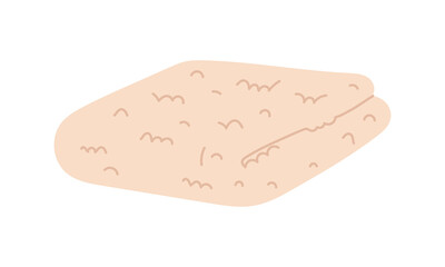 A small fluffy towel is folded neatly. A flat illustration of a soft towel for individual areas of the body folded. Bath towel for hygiene, bathroom textiles, spa, baths on a white background