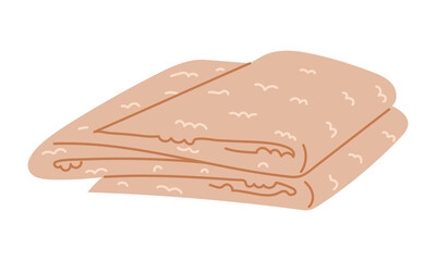 A large bath towel is folded carelessly. A flat illustration of a soft towel for the whole body folded with an accordion. Bath towel for hygiene, bathroom textiles, spa, baths on a white background