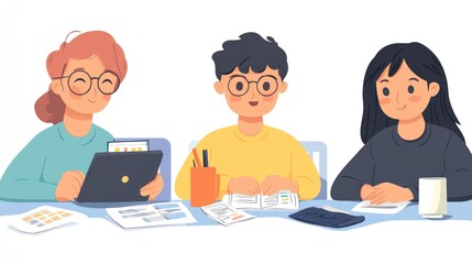 Three Friends Studying Together
