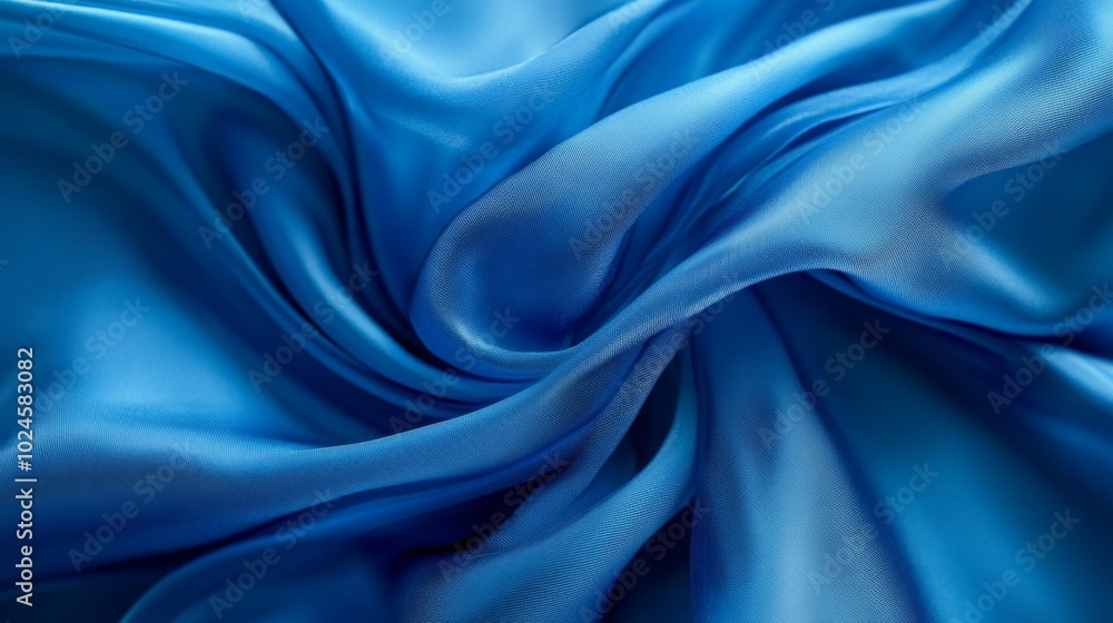 Poster a close-up of silky blue fabric, displaying smooth textures and subtle shine, creating an elegant an